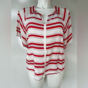 Elle White Coral Women’s Top Batwing Sleeves, geometric patterns X-Large